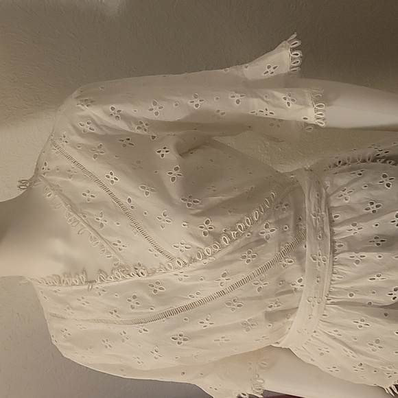 Venus White Eyelet Surplice Wrap Peplum Tie Waist Castlecore Blouse - Picture 6 of 9